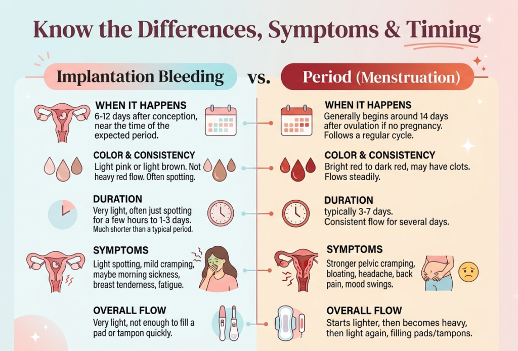 Implantation Bleeding vs. Period: How to Tell the Difference, Symptoms, Timing, Color, and When to Take a Pregnancy Test implantation bleeding vs period.jpg